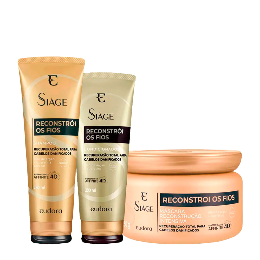Kit Eudora Siàge Reconstrói os Fios 4D - Shampoo 250ml + Condicionador 200ml + Máscara de Reconstrução 250g