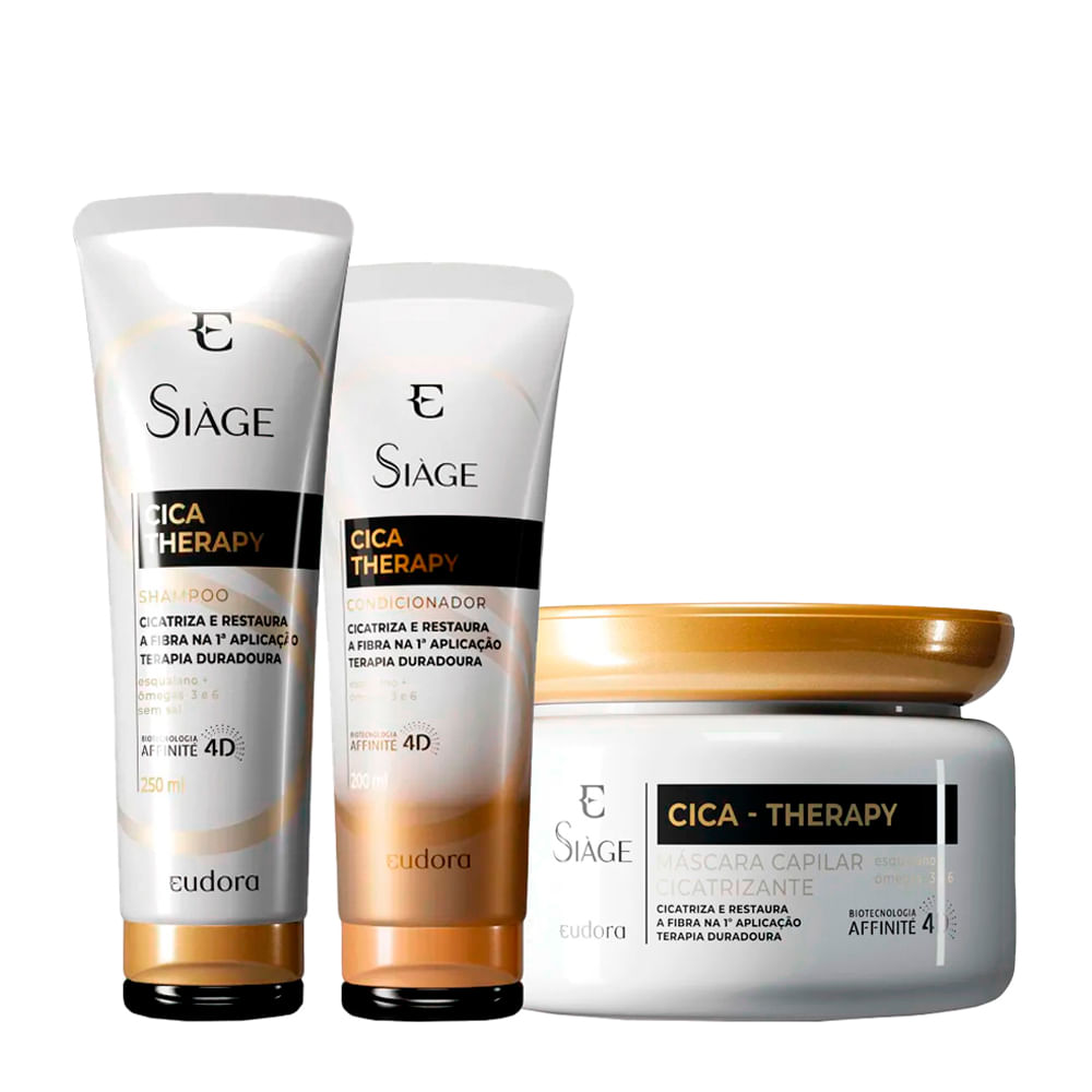 Kit Eudora Siàge Cica Therapy - Shampoo 250ml + Condicionador 200ml + Máscara Cicatrizante 250ml