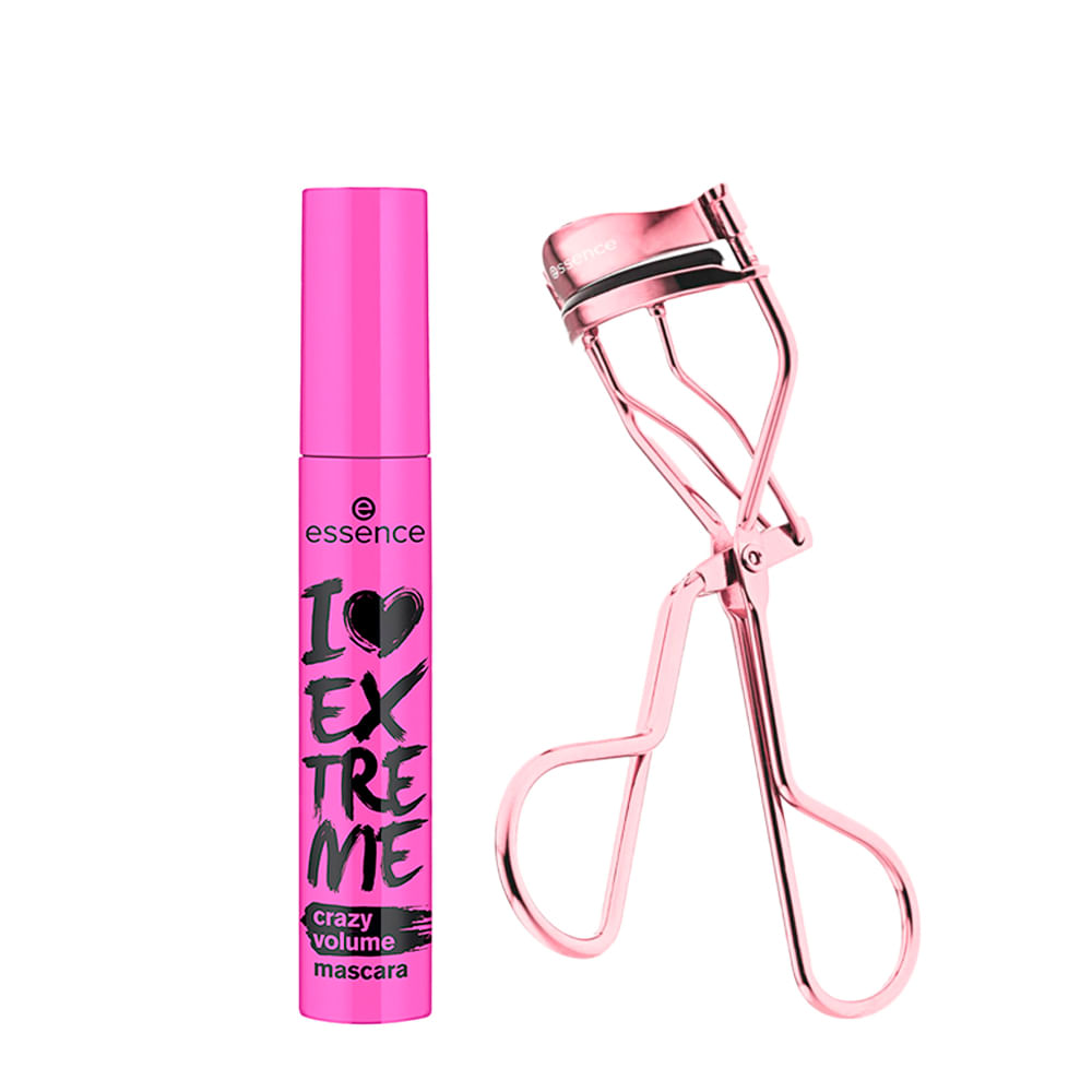 Kit Essence Modelador de Cílios All The Way Up + Máscara para Cílios de Volume I Love Extreme Crazy Volume Preto 12ml