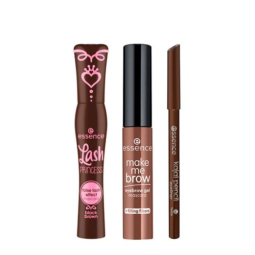 Kit Essence Máscara para Sobrancelha Browny Brows 3,8ml + Máscara para Cílios Marrom 12ml + Lápis de Olho Kajal 08 Marrom 1g