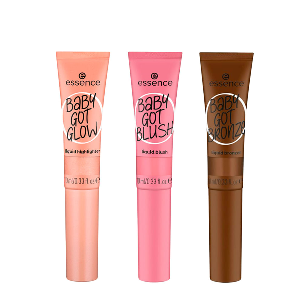 Kit Essence Baby Got Blush 30 Dusty Rose + Iluminador Líquido Glow 30 Breezy Bronze + Bronzer Líquido Bronze 40 Tan-Tastic