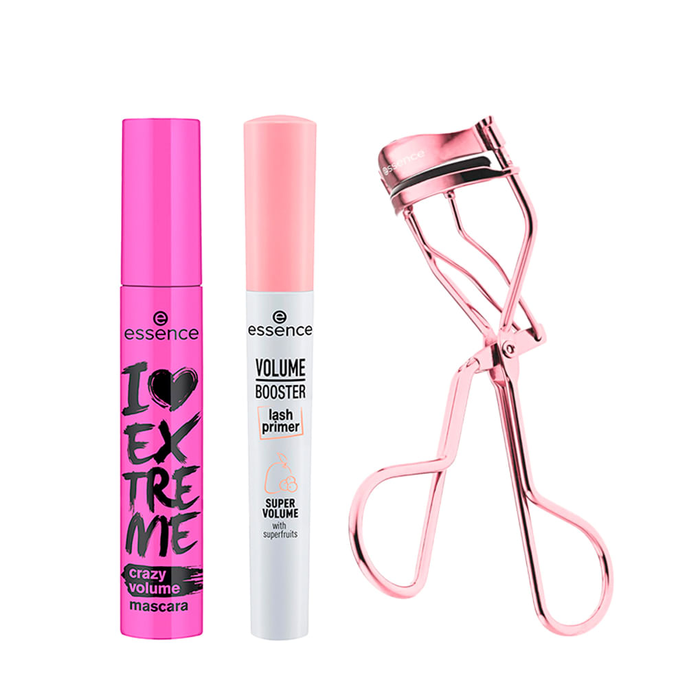 Kit Essence Modelador de Cílios All The Way Up + Primer para Cílios Alongadora Volume Branco + Máscara para Cílios de Volume Preto