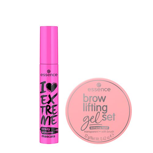 Kit Essence Máscara para Cílios I Love Extreme Crazy Volume Preta 12ml + Gel de Sobrancelha