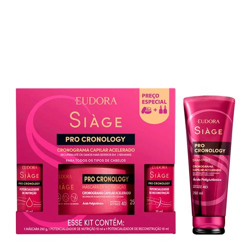 Kit Eudora Siàge Pro Cronology Cronograma Capilar Acelerado - 3 Produtos + Shampoo 250ml
