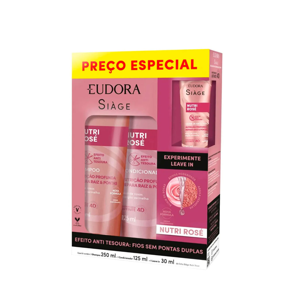 Kit Siàge Eudora Nutri Rosé Shampoo 250ml + Condicionador 125ml + Leave-In 30ml