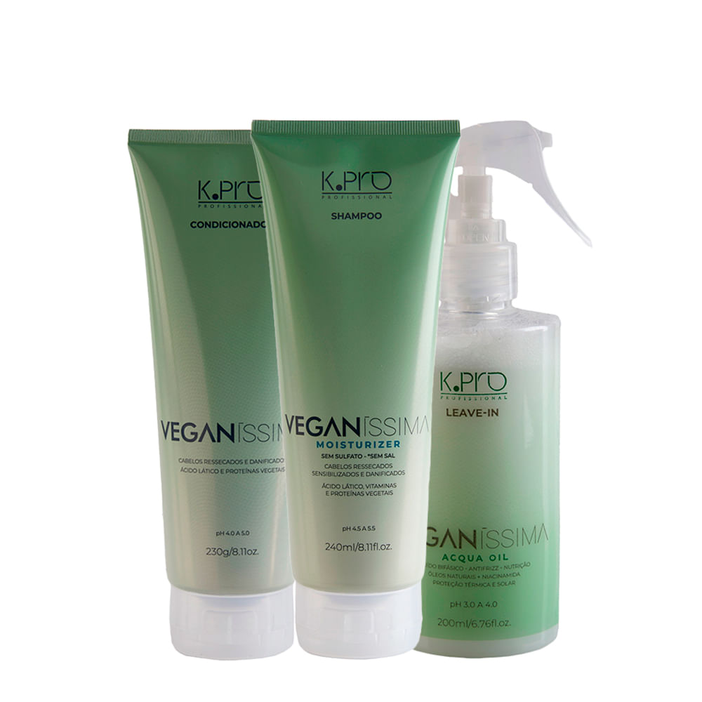 Kit K-Pro Profissional Veganissima - Shampoo 240ml + Condicionador 230g + Leave-In 200ml