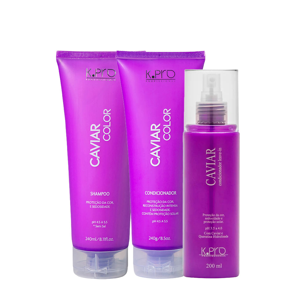Kit K-Pro Profissional Caviar - Shampoo 240ml+ Condicionador 240g + Leave-In 200ml