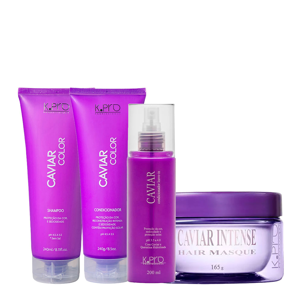 Kit K-Pro Profissional Caviar - Shampoo 240ml + Condicionador 240g + Leave-In 200ml + Máscara 165g