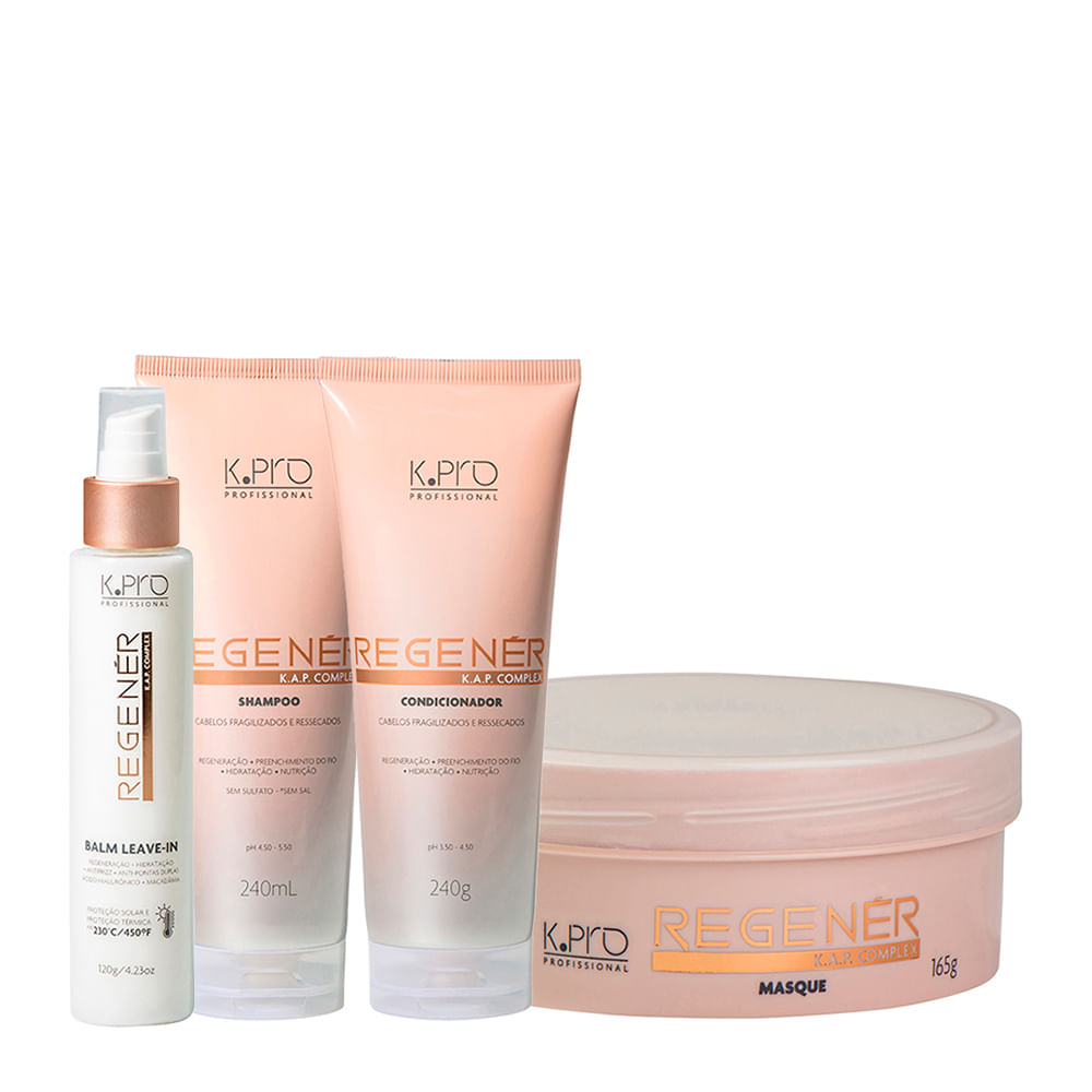 Kit K-Pro Profissional Regenér K.A.P Complex - Shampoo 240ml + Condicionador 240g + Máscara 165g + Leave-In 120g