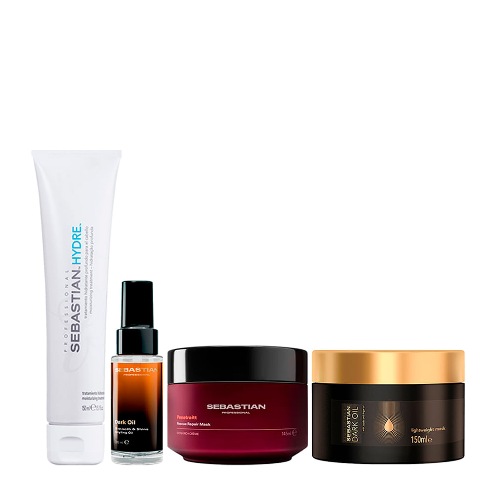 Kit Sebastian Professional Máscara Dark Oil 150ml + Máscara Penetraitt 150ml + Máscara Hydre 150ml + Óleo Dark Oil 30ml