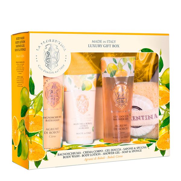 Kit La Florentina Spa Boboli Citrus - Espuma de Banho 500 ml + Sabonete em Barra 115 g + Loção Corporal 200 ml + Gel de Banho 200 ml + Esponja Kit