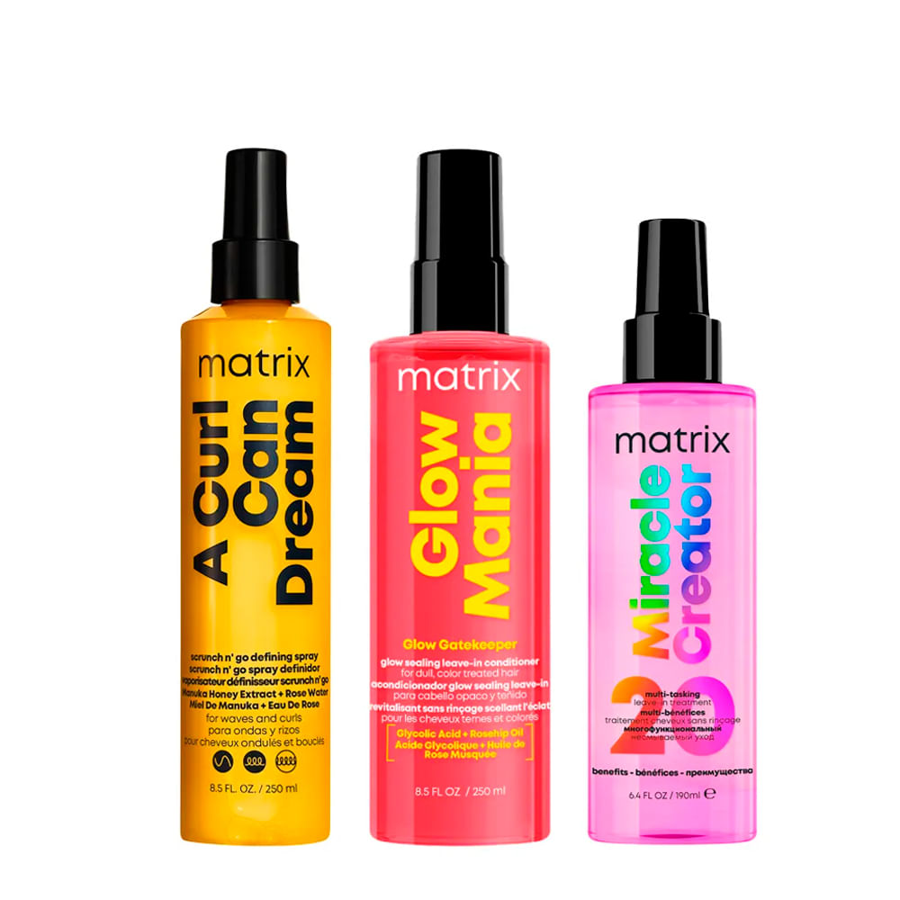 Kit Matrix Miracle Creator Leave-In 195ml + Leave-In Glow Mania 250ml + Modelador Curl Can Dream 250ml
