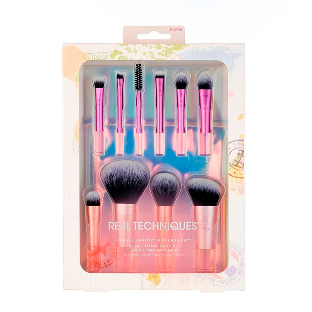 Kit 10 Pincéis para Maquiagem + Nécessaire Real Techniques Fantasy Mini Brush
