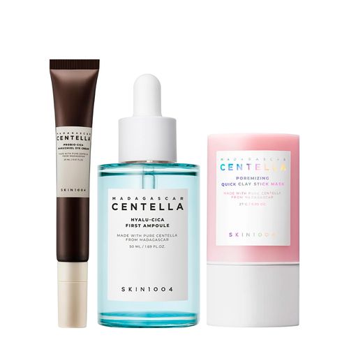 Kit Skin1004 Centella Máscara Facial 27g + Sérum Facial 50ml + Creme para Área dos Olhos 20ml