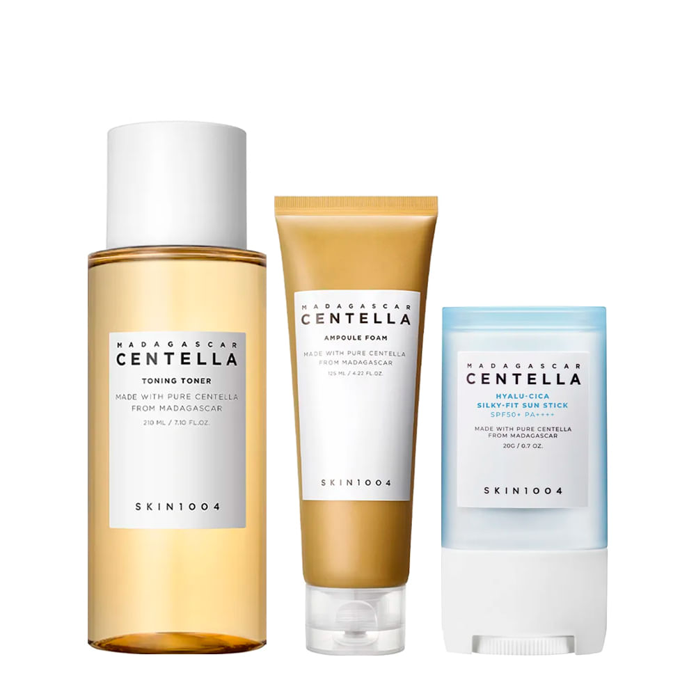 Kit Skin 1004 Centella Tônico Facial 210ml + Espuma de Limpeza Facial 125ml + Protetor Solar Facial 20g