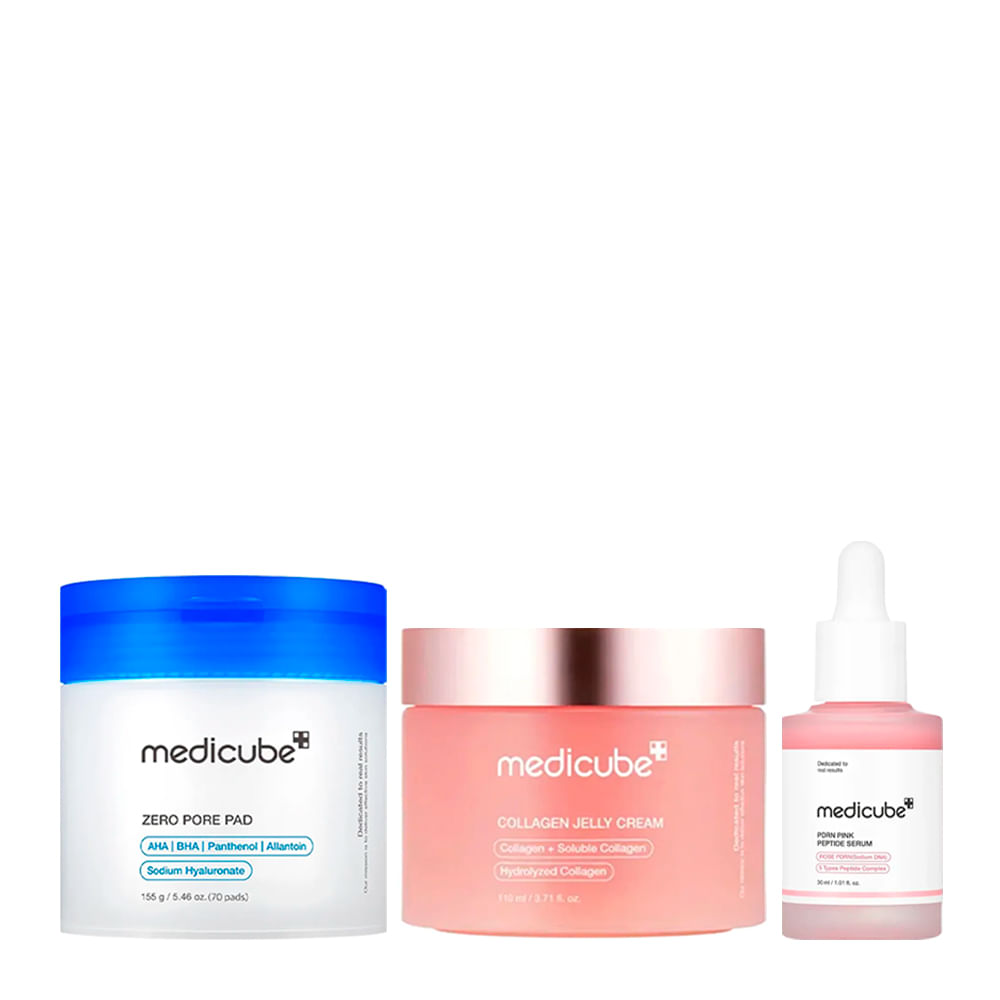 Kit Medicube Collagen Creme Facial 50ml + Discos Esfoliante Facial + Pdrn Pink Peptide Sérum Facial 30ml
