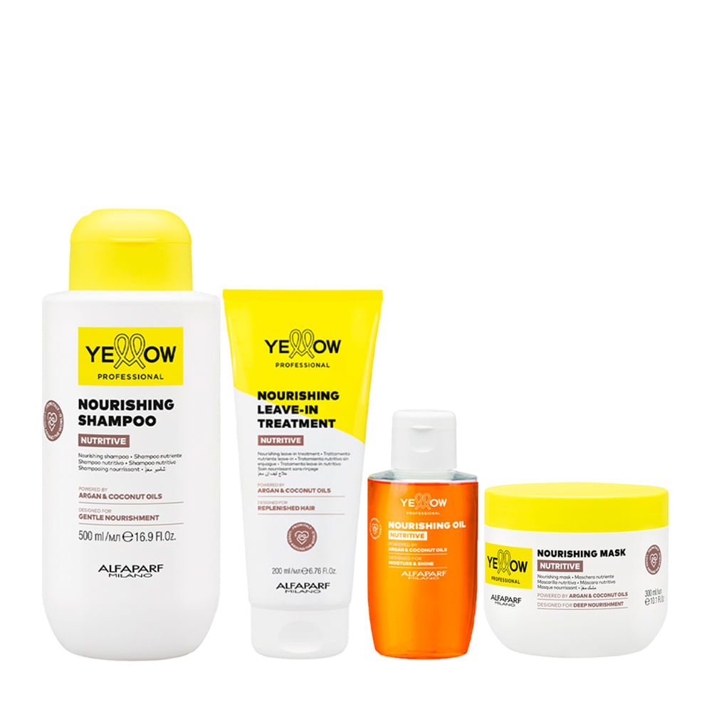 Kit Yellow Professional Nutritive Shampoo 500ml + Máscara 300ml + Leave-In 200ml + Óleo 100ml