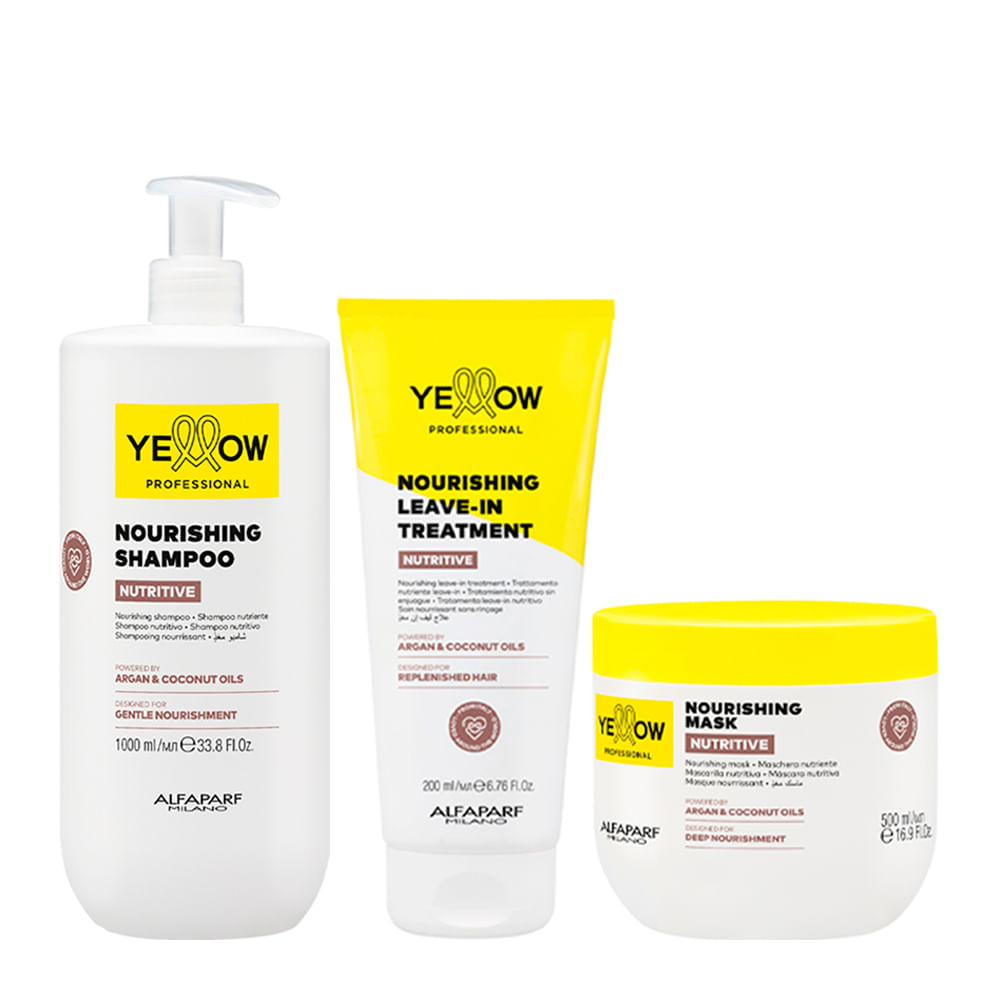 Kit Yellow Professional Nutritive Shampoo 1000ml + Máscara 500ml + Leave-in 200ml