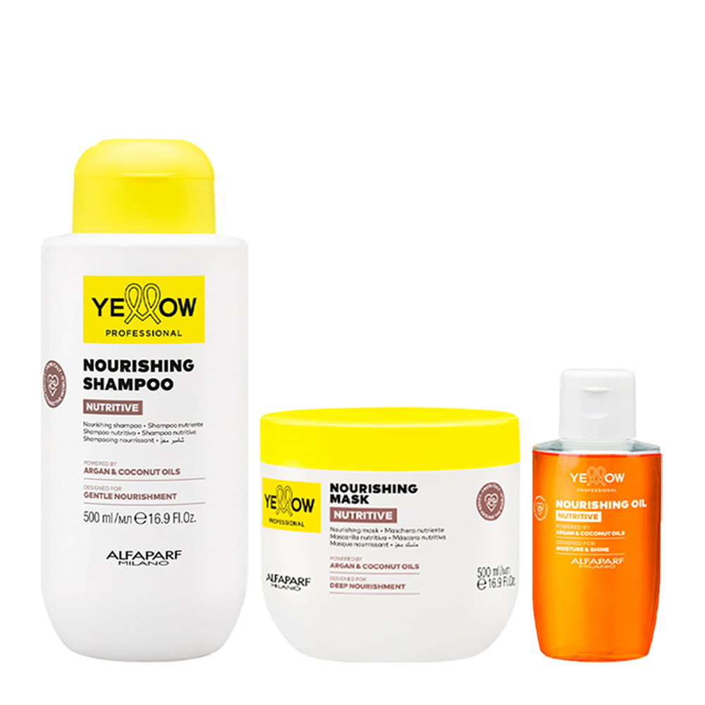 Kit Yellow Professional Nutritive Shampoo 500ml + Máscara 500ml + Óleo 100ml