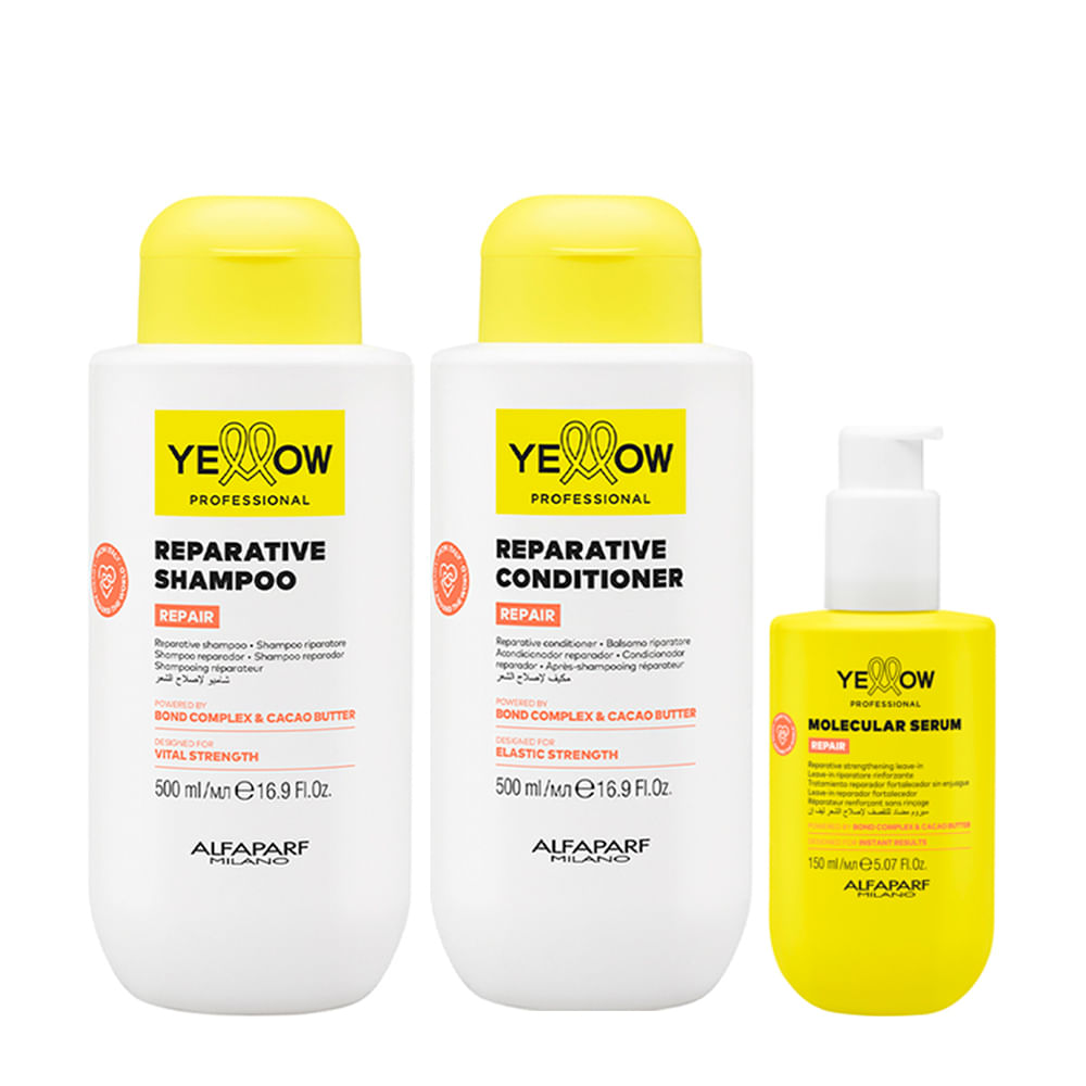 Kit Yellow Professional Repair Shampoo 500ml + Condicionador 500ml + Molecular Sérum 150ml