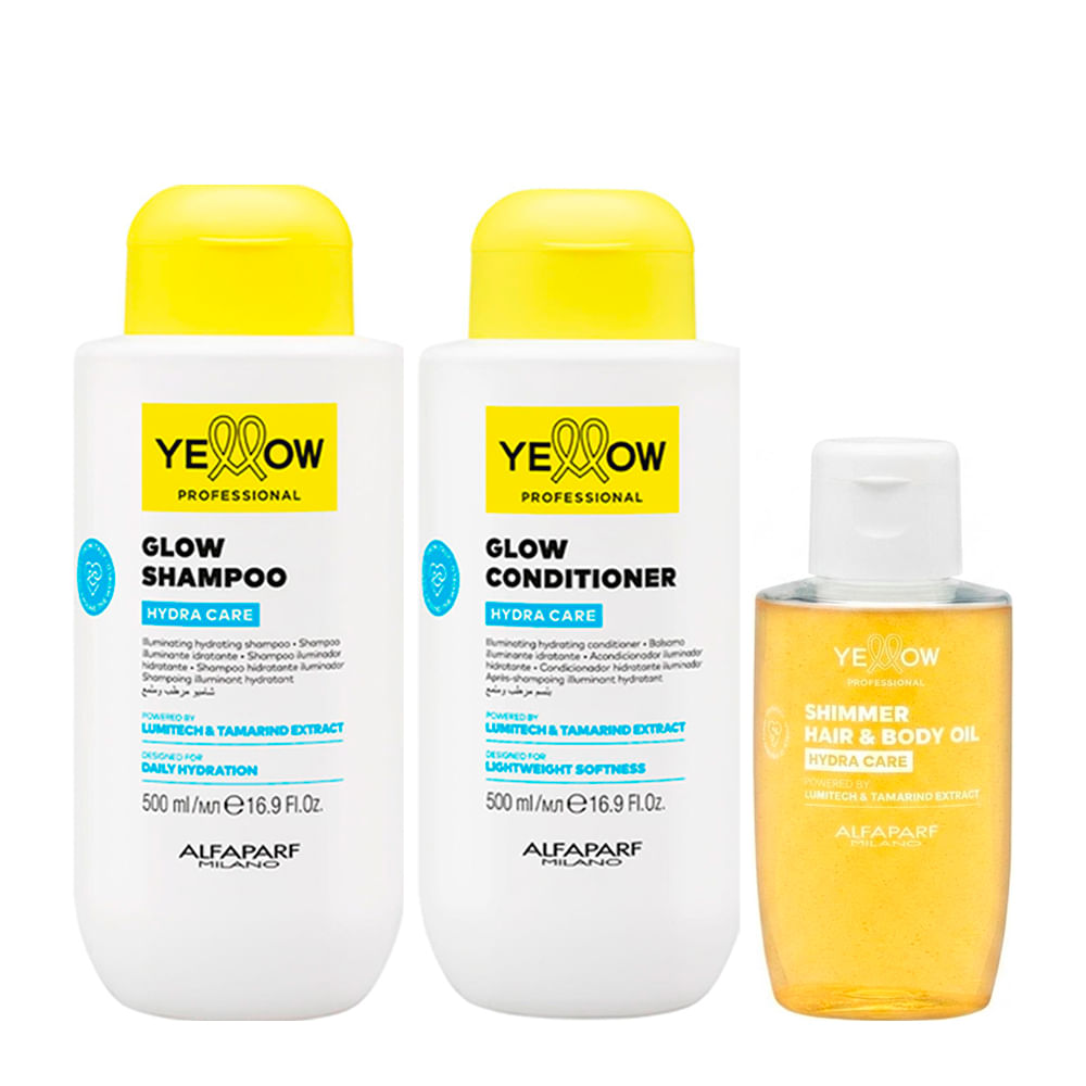 Kit Yellow Professional Hydra Care Shampoo 500ml + Condicionador 500ml + Óleo Capilar e Corporal 100ml