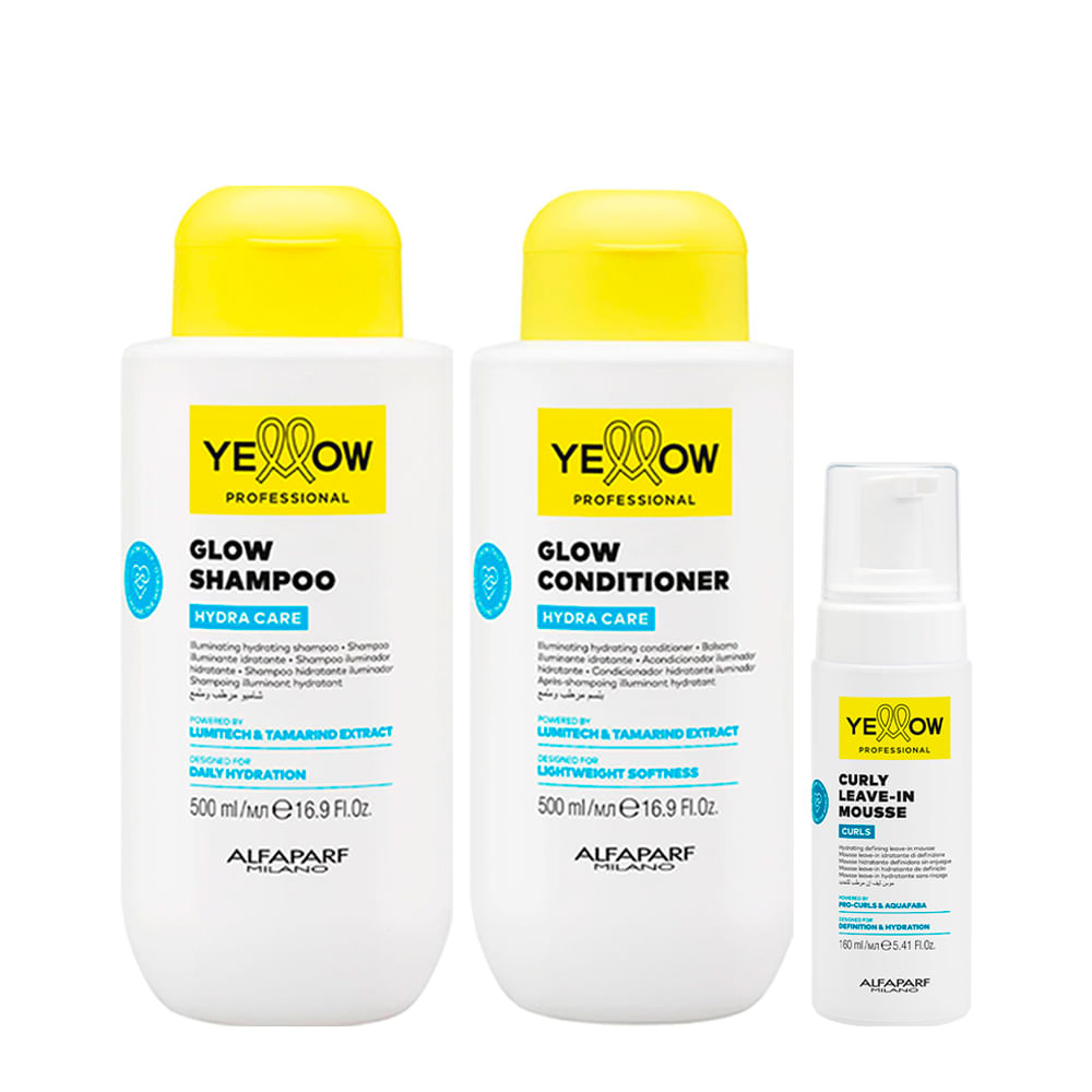 Kit Yellow Professional Hydra Care Shampoo 500ml + Condicionador 500ml + Leaven-in em Mousse 160ml