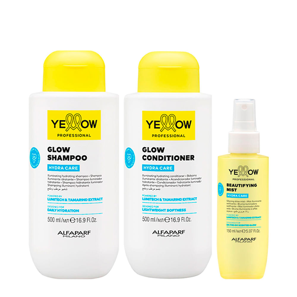 Kit Yellow Professional Hydra Care Shampoo 500ml + Condicionador 500ml + Bruma Capilar 150ml