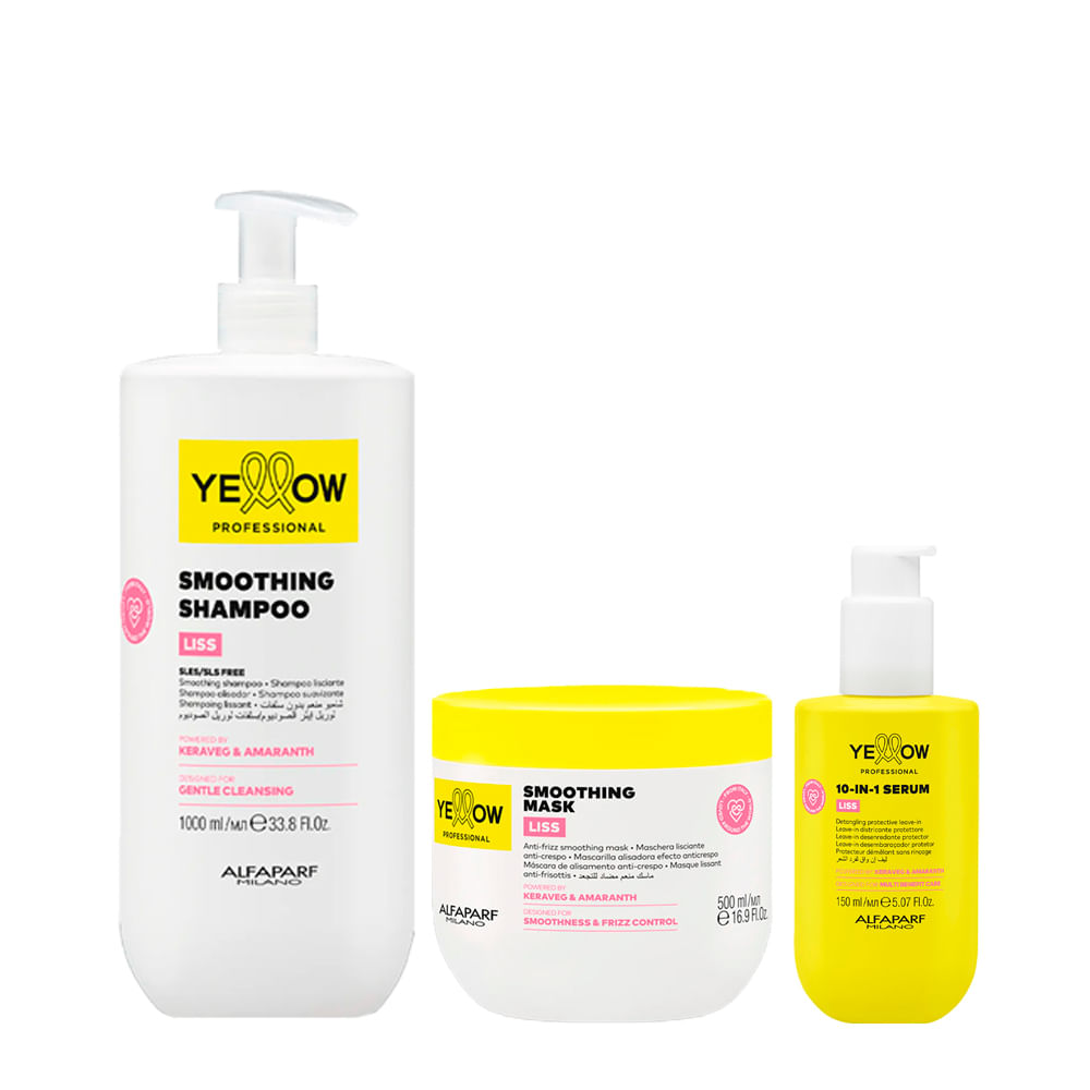 Kit Yellow Professional Liss Shampoo 1000ml + Leaven-in 150ml + Máscara 500ml