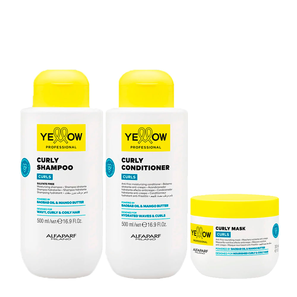Kit Yellow Professional Curls Shampoo 500ml + Condicionador 500ml + Máscara 300ml