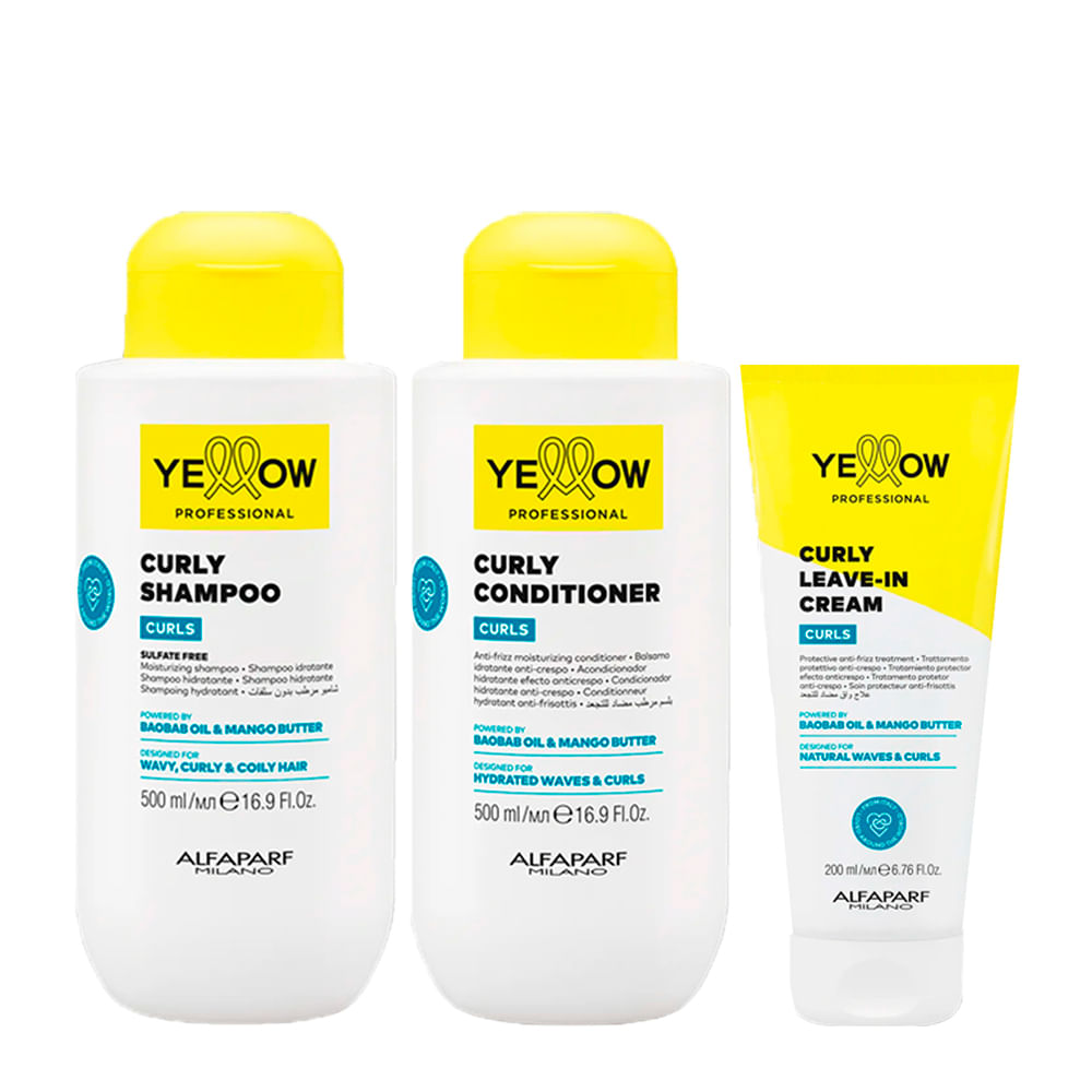 Kit Yellow Professional Curls Shampoo 500ml + Condicionador 500ml + Leave-in 200ml
