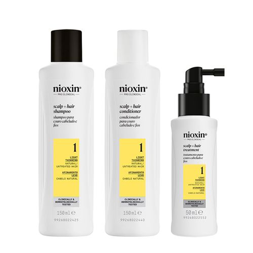 Kit Nioxin Sistema 1 de Espessamento para Cabelo Natural com Afinamento Leve 150+150+50ml