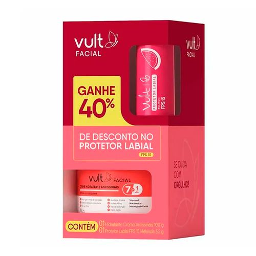 Kit Vult Facial Creme Hidratante Antissinais 100g + Protetor Labial Fps15 Melancia 3,5g