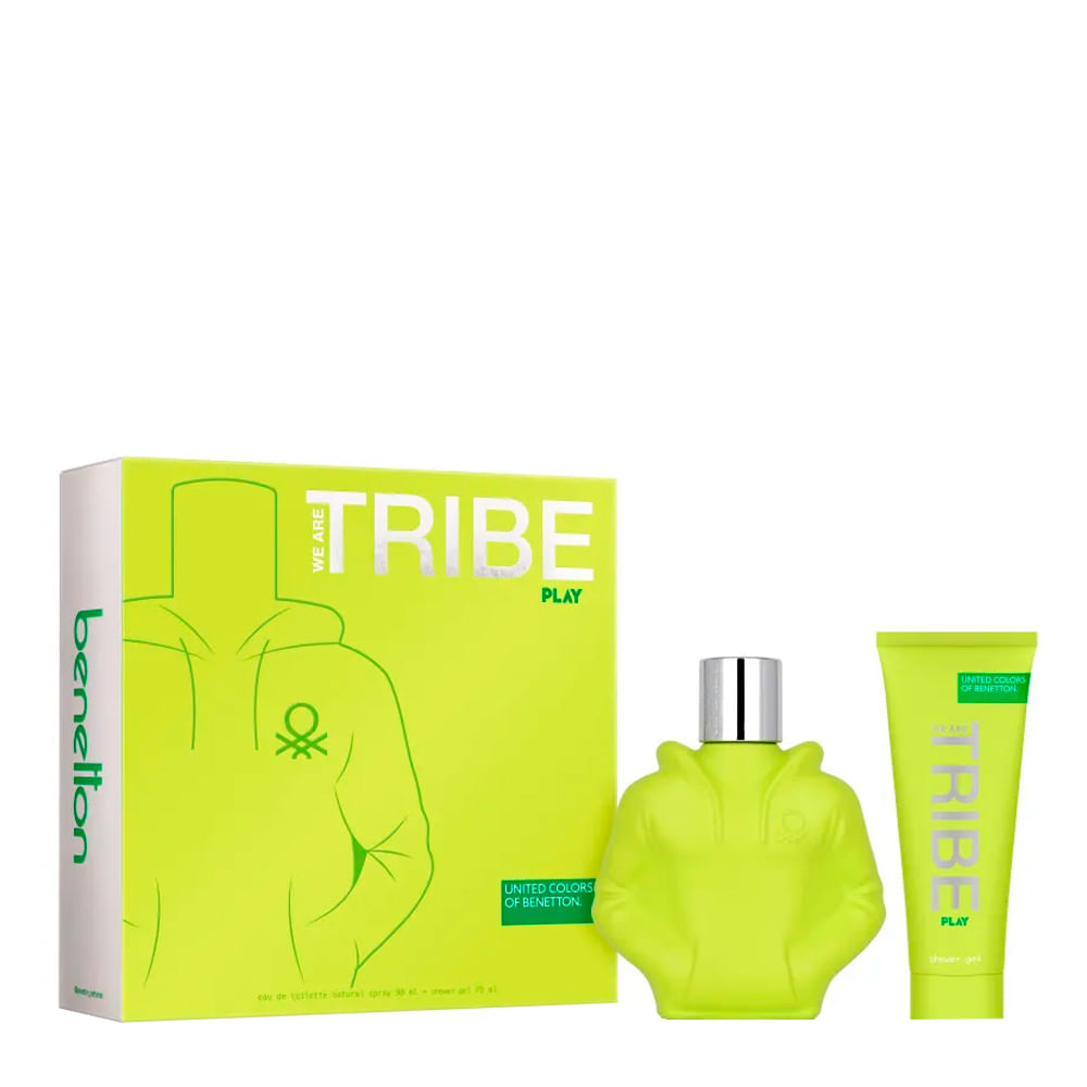 Kit Coffret Perfume Benetton Tribe Play Masculino Eau de Toilette 90ml + Gel de Banho 75ml