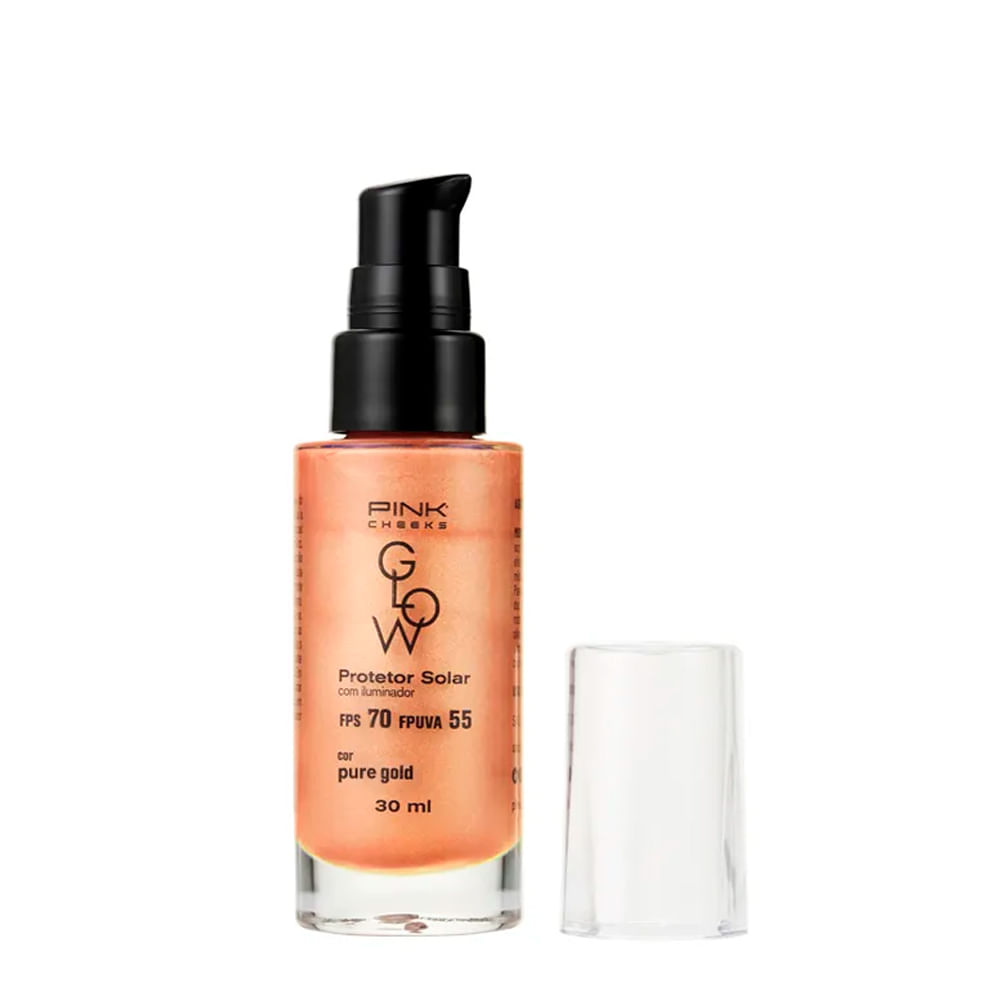Protetor Solar Facial com Iluminador Pink Cheeks Glow FPS 70 FPUVA 55 Pure Gold 30ml