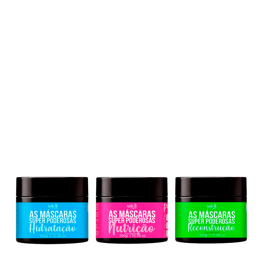 Kit Widi Care as Máscaras Super Poderosas Máscara Hidratação 300g + Máscara Nutrição 300g + Máscara Reconstrução 300g