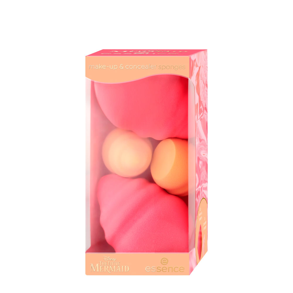 Kit de Esponjas para Maquiagem Essence Disney a Pequena Sereia Rosa e Laranja - 4 Unidades