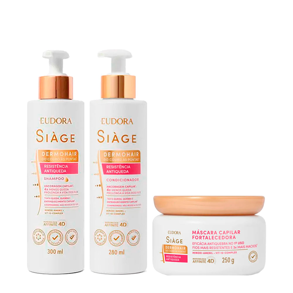 Kit Eudora Siàge Resistência Antiqueda Condicionador 280ml + Shampoo 300ml + Máscara 250ml Kit