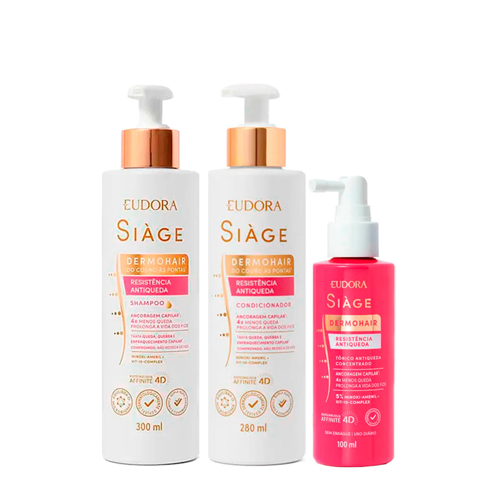 Kit Eudora Siàge Resistência Antiqueda Shampoo 300ml + Condicionador 280ml + Tônico 100ml Kit