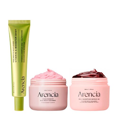 Kit Arencia Trio Facial - Máscara de Limpeza Rice Mochi Rosehip 120g + Sérum Fresh Red Smoothies 30 50g + Sérum Booster Shot Vitamin C 30ml