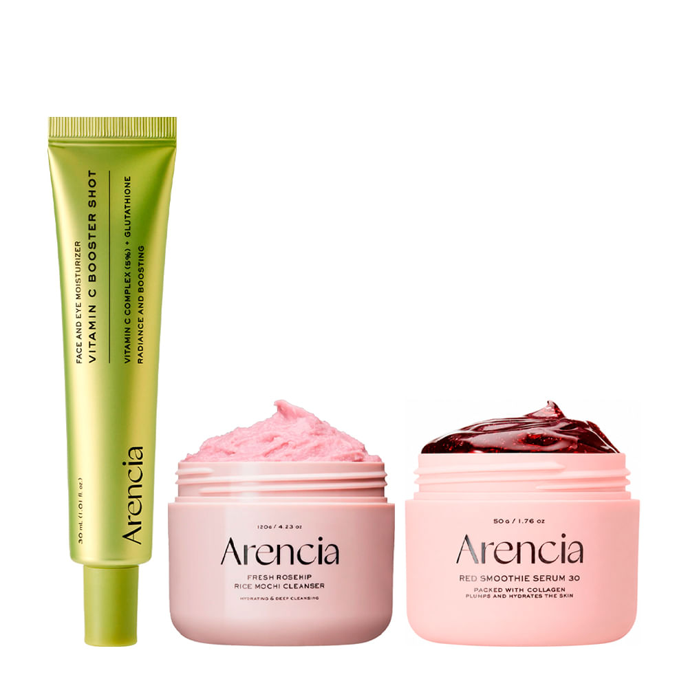 Kit Arencia Trio Facial - Máscara de Limpeza Rice Mochi Rosehip 120g + Sérum Fresh Red Smoothies 30 50g + Sérum Booster Shot Vitamin C 30ml