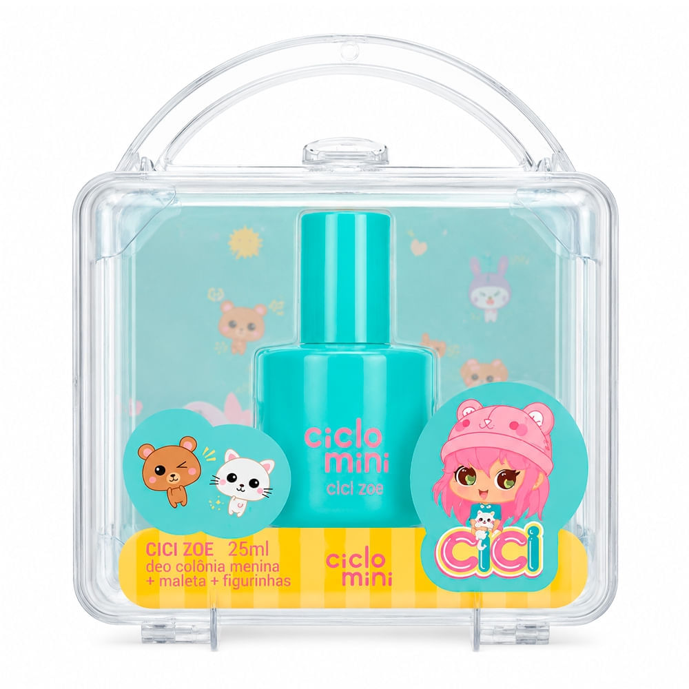 Kit Ciclo Mini Cici Zoe - Estojo com Deo Colônia 25ml + Maletinha + Figurinhas