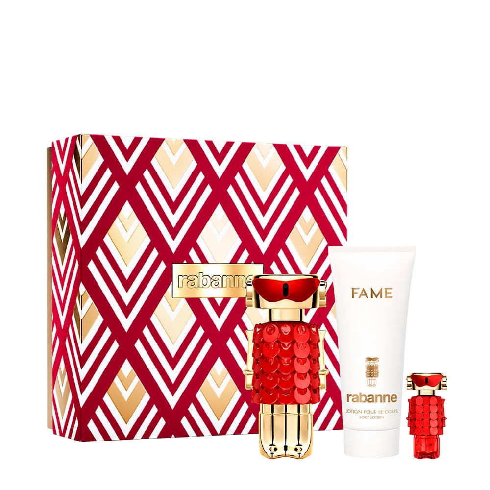 Kit Rabanne Fame In Love Feminino - Parfum Elixir 80ml + 4ml + Body Lotion 100ml